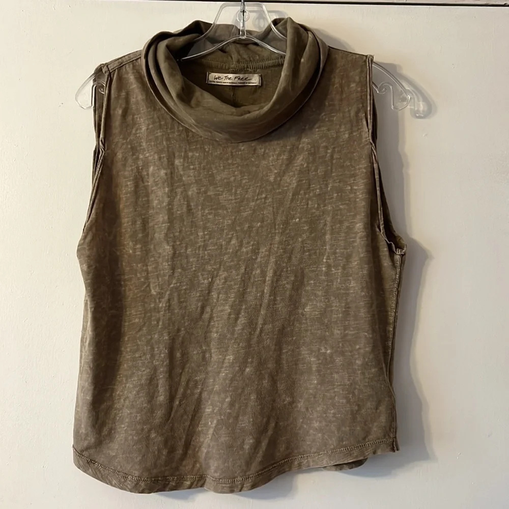 Free People We The Free Cowl Neck Tank Top Slouchy Boho Brown Tan Distress Boxy